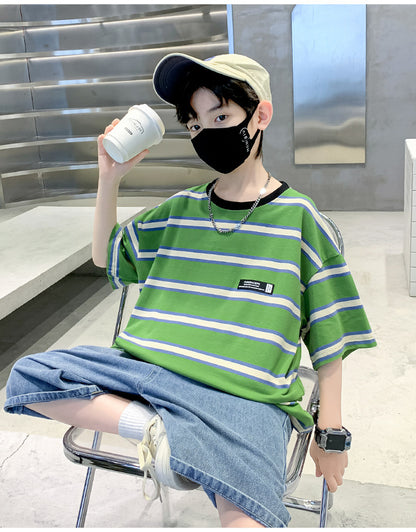 Kids Clothes T Shirt Summer Boys Girls Color Block Gradient Short Sleeve T Shirt Tops Children&