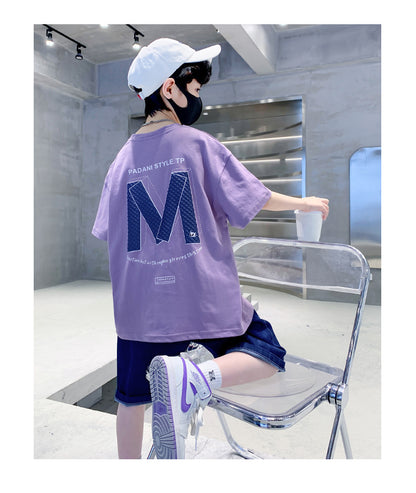 Kids Clothes T Shirt Summer Boys Girls Color Block Gradient Short Sleeve T Shirt Tops Children&