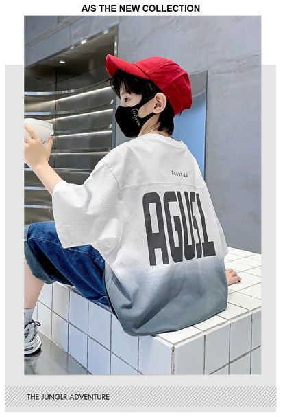 Kids Clothes T Shirt Summer Boys Girls Color Block Gradient Short Sleeve T Shirt Tops Children&