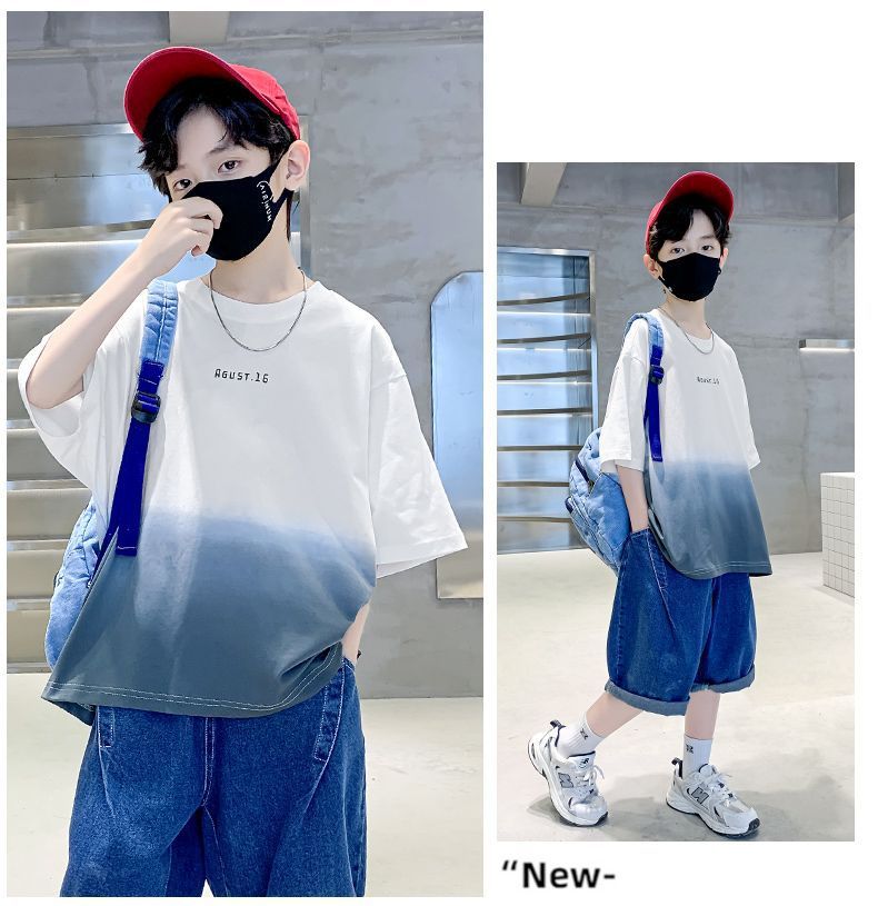 Kids Clothes T Shirt Summer Boys Girls Color Block Gradient Short Sleeve T Shirt Tops Children&