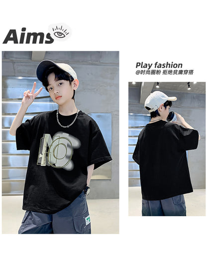 Kids Clothes T Shirt Summer Boys Girls Color Block Gradient Short Sleeve T Shirt Tops Children&
