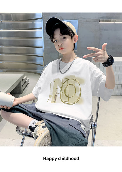 Kids Clothes T Shirt Summer Boys Girls Color Block Gradient Short Sleeve T Shirt Tops Children&