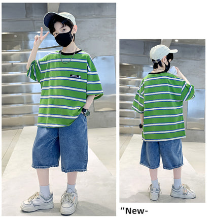 Kids Clothes T Shirt Summer Boys Girls Color Block Gradient Short Sleeve T Shirt Tops Children&