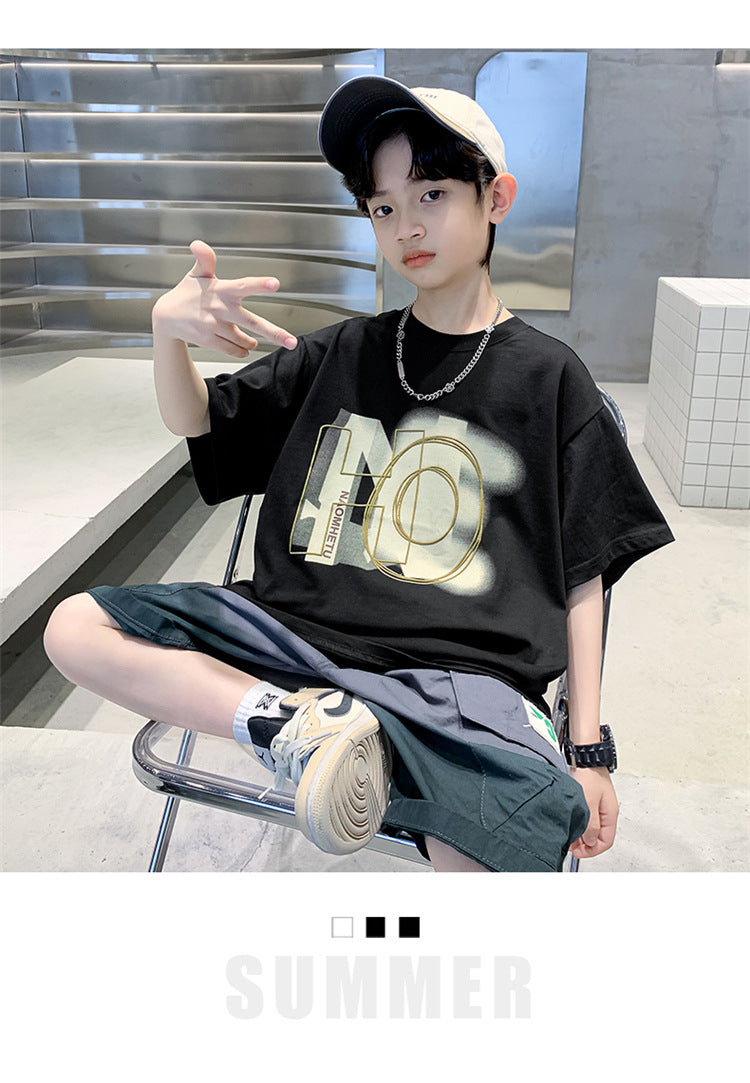 Kids Clothes T Shirt Summer Boys Girls Color Block Gradient Short Sleeve T Shirt Tops Children&
