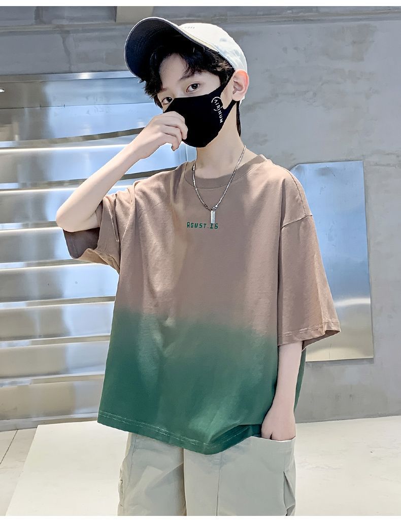 Kids Clothes T Shirt Summer Boys Girls Color Block Gradient Short Sleeve T Shirt Tops Children&
