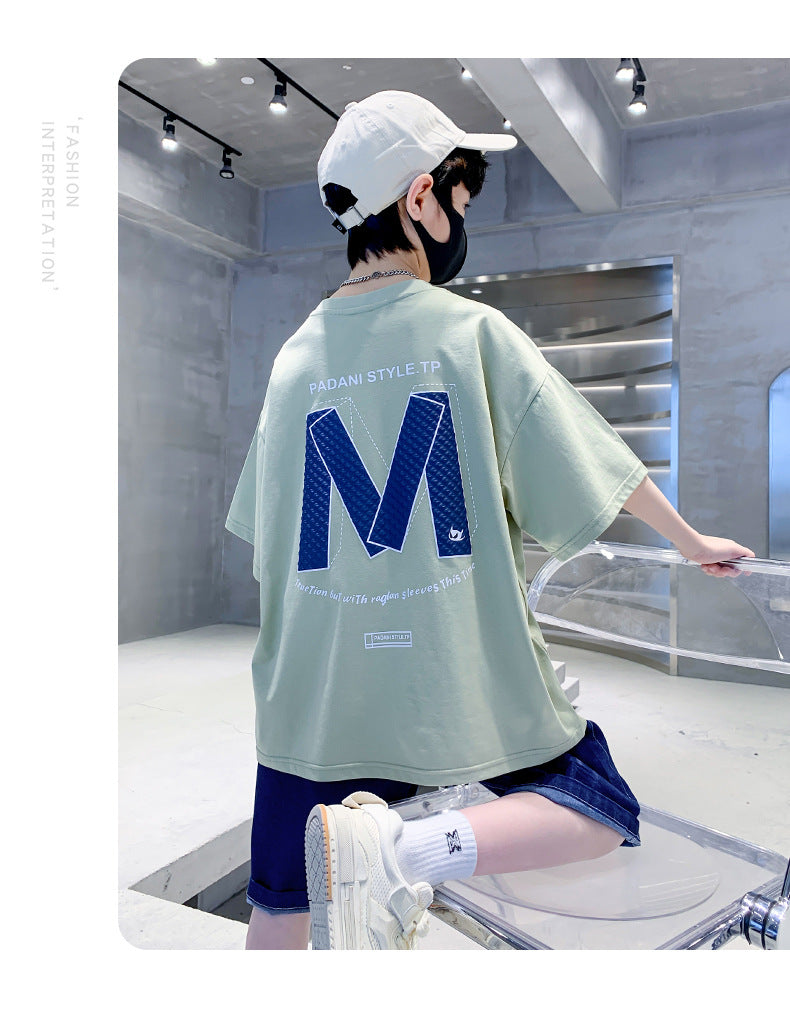 Kids Clothes T Shirt Summer Boys Girls Color Block Gradient Short Sleeve T Shirt Tops Children&