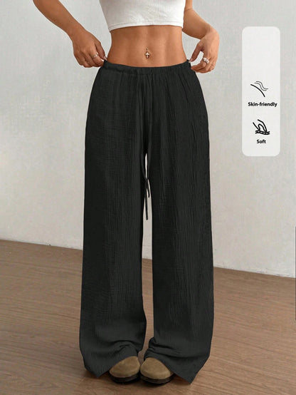 Womens Low Rise Palazzo Pants Casual Straight Long Pants Comfy Breathable Lounge Dressy Travel Vacation Beach Slacks