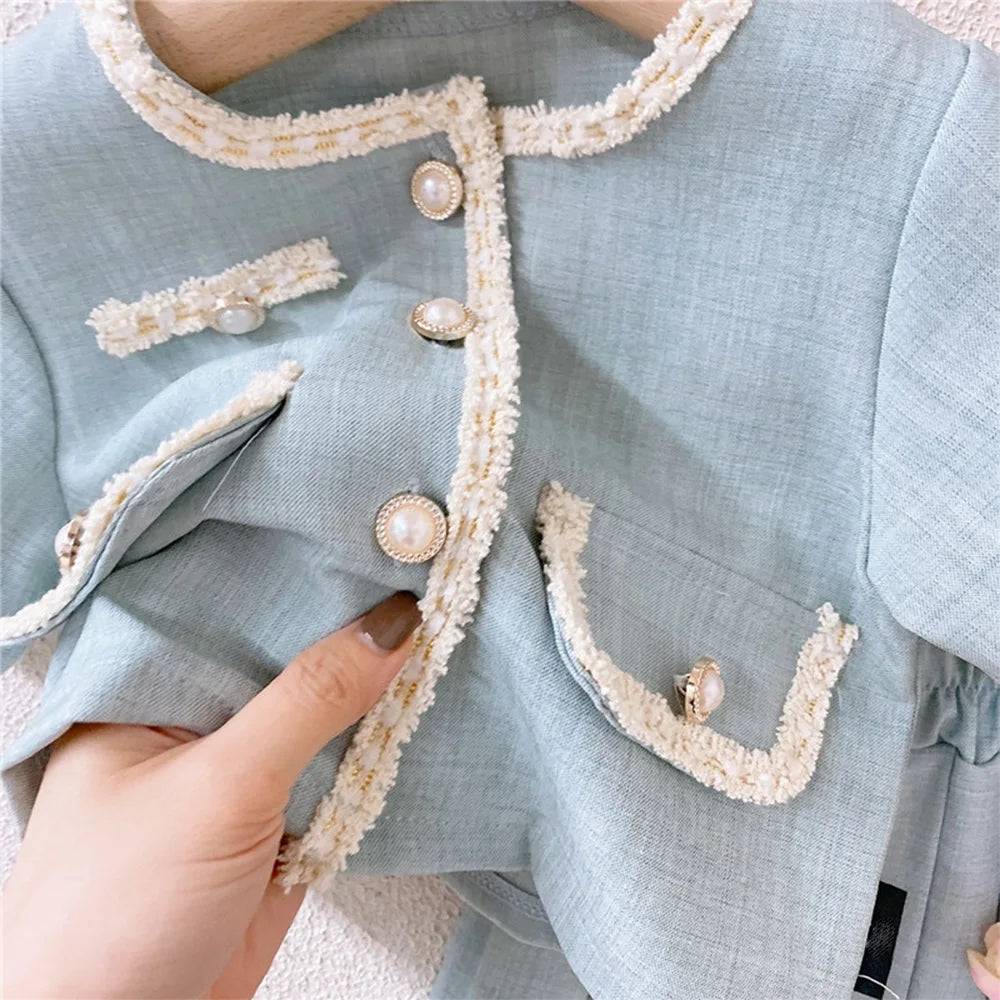 Kids Clothes Girls Single Breasted Coat+Pleated Skirt 2pcs Summer Girls Clothing Sets Kids Clothes Baby Tracksuit Suit Outfits