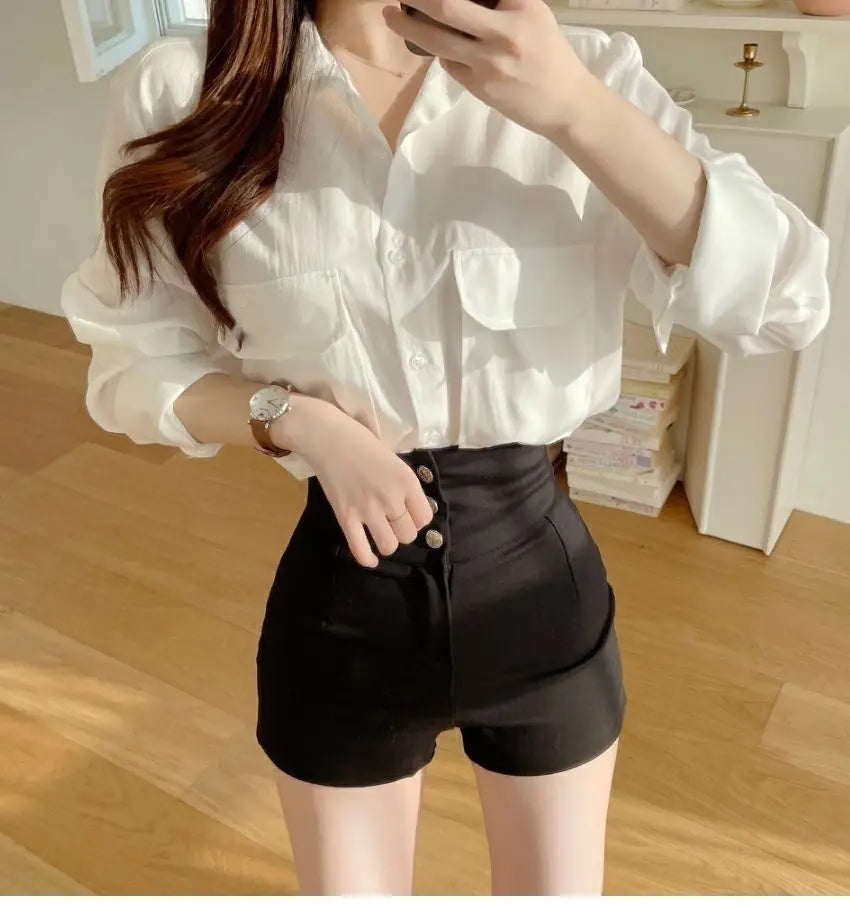 Shorts Women Classic Sporty All-match Slim Leisure Simple Holiday Faddish Streetwear Design Ulzzang Daily Solid Mature Folds New