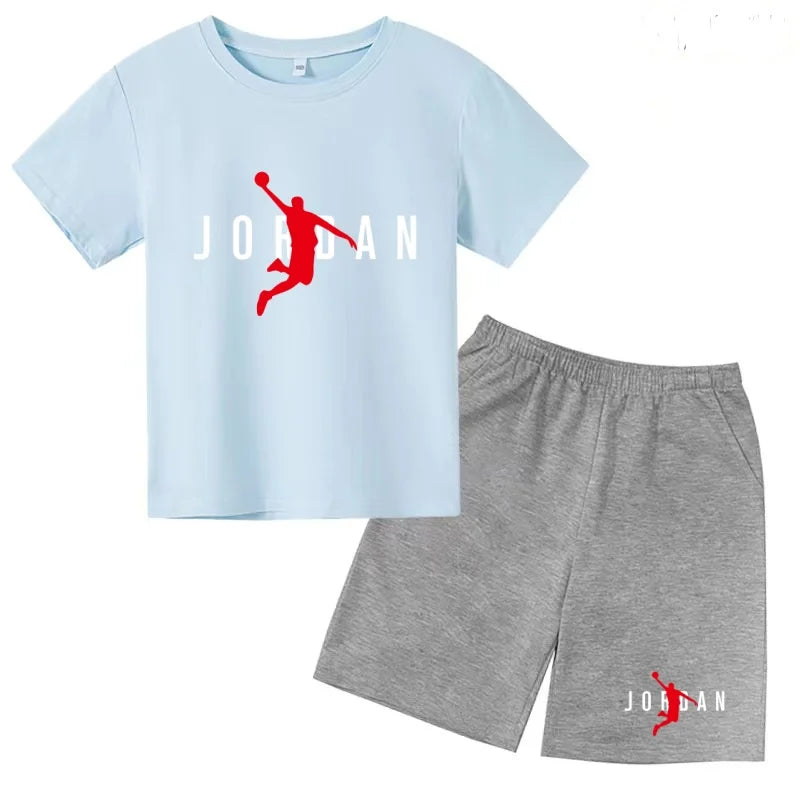 Children Summer Clothes T-shirt Sports Wear Letter Short-Sleeved +Shorts Boy 2P Girl Casual Fashion Coat Sunshine Basketball Set