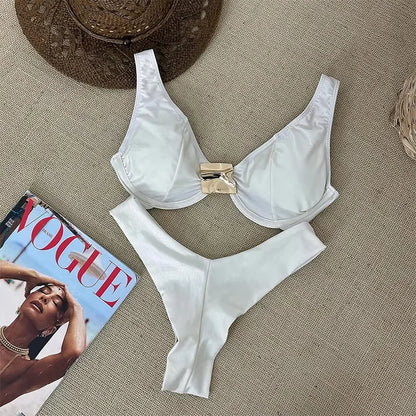 Push Up Swimwear Women Swimsuits 2025 Sexy Brazilian Bikini Set Thong Micro Biquini Female Bathing Suit Solid Beachwear