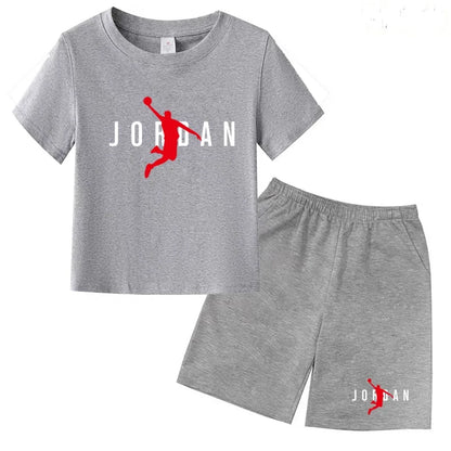 Children Summer Clothes T-shirt Sports Wear Letter Short-Sleeved +Shorts Boy 2P Girl Casual Fashion Coat Sunshine Basketball Set