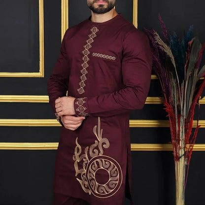 Kaftan Men Wedding Suits Groom Embroidered Pocket Top And Pants Kaunda Suit African casual Outfits Party Fashion Two-piece Set