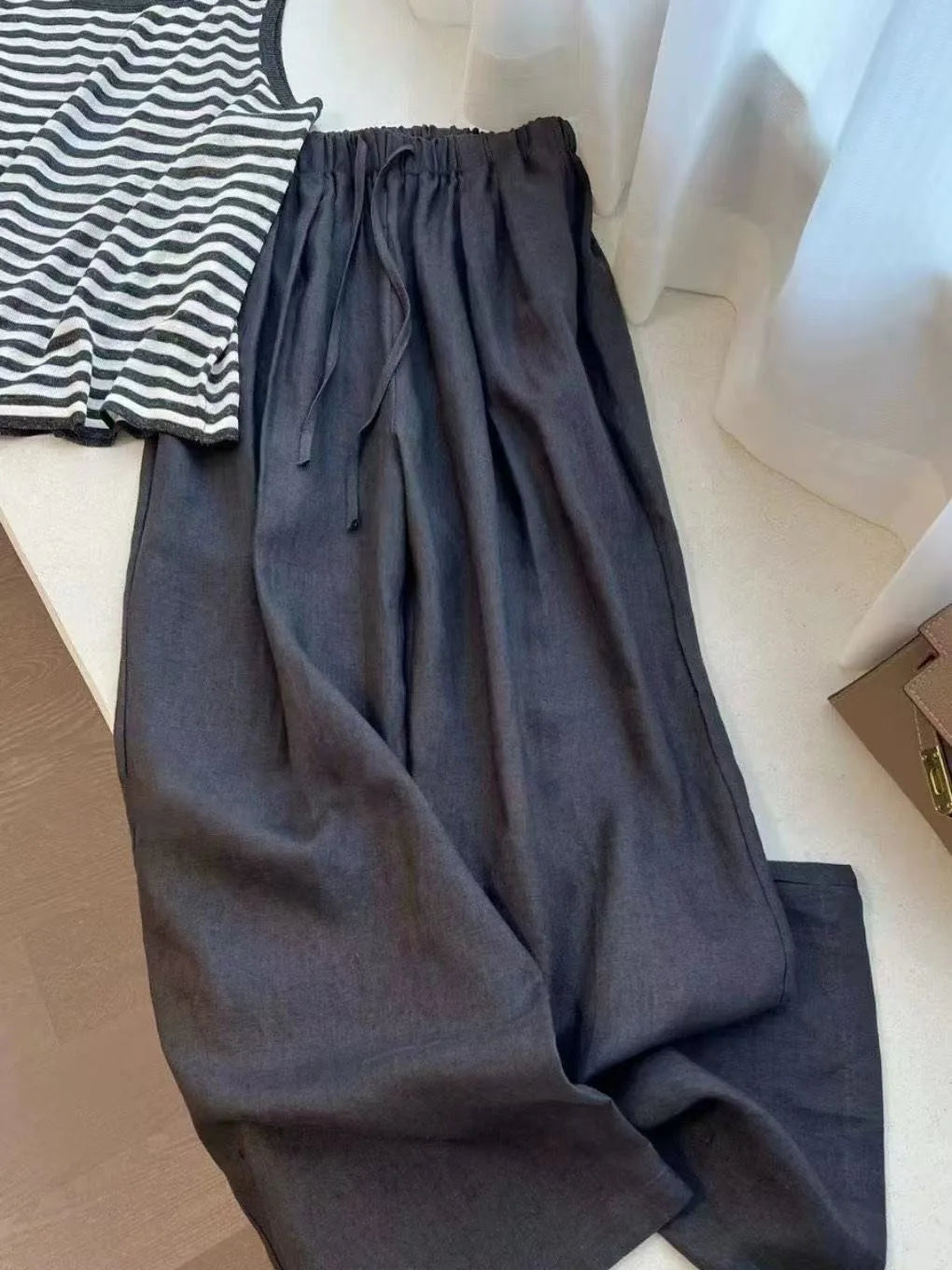 Summer High Waist Linen Pants Women Men Fashion Boho Wide Leg Palazzo Trousers Brown Casual Loose Beach Drag Pants