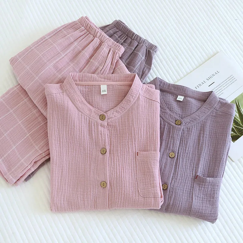 Women‘s 2-Piece Pajama Set - Minimalist Style Sleepwear, Double Gauze Cotton Long Sleeve &amp; Relaxed Fit, Lightweight &amp; Breathable