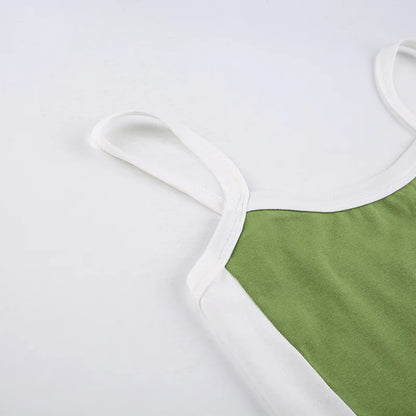 Sleeveless Knitted Crop Tops Green Sexy Basic Patchwork 2023 Summer Casual Cami Backless Y2k Vintage Tank Top Women