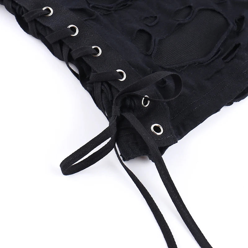 Gothic Tops Punk Tanks T-Shirt Women Sexy Fishnet Backless Steampunk Vest Clubwear for Party