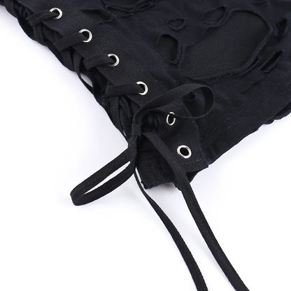 Gothic Tops Punk Tanks T-Shirt Women Sexy Fishnet Backless Steampunk Vest Clubwear for Party