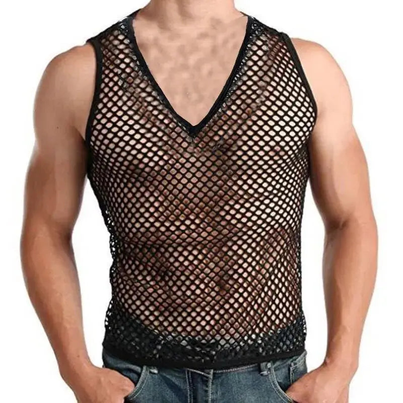 Tops 2023 Summer Fashion New Man Sling Round Neck Sleeveless Breathable Mesh Men&