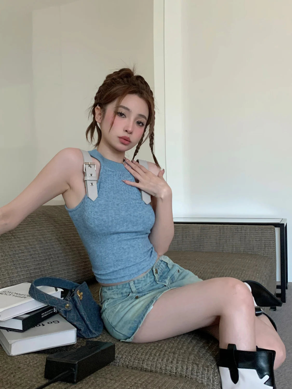 Tanks Women Personality Streetwear Ins Patchwork Design Summer Female Hotsweet Fashion Slim Korean Style Sexy Casual Sleeveless