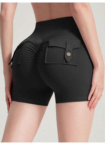 Sports shorts, no embarrassing lines, quick-drying, peach butt lift, cargo style, yoga and fitness pants.