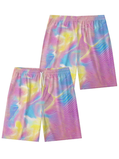 Lines Abstract Colorful Art Printed Urban Shorts Summer Essential Cool Chic Beachwear Gym Streetwear Couple All-Match Oversized