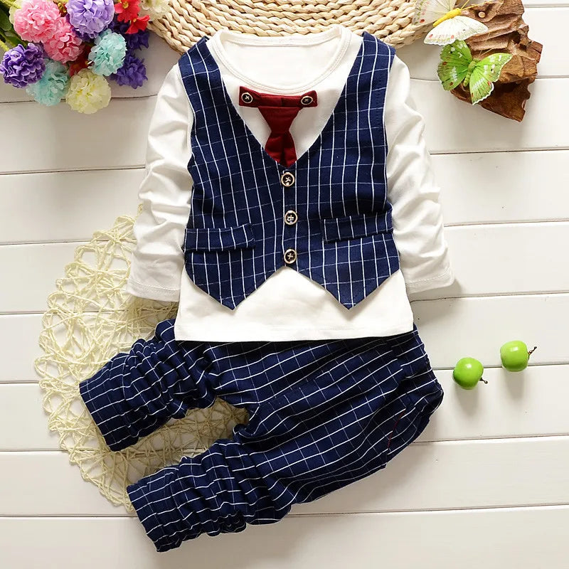 Kids Thinner Clothes Sets Spring Autumn Tracksuit Baby Boys Kid Long Sleeve Gentleman Suits Children T Shirt Pants Clothing Sets