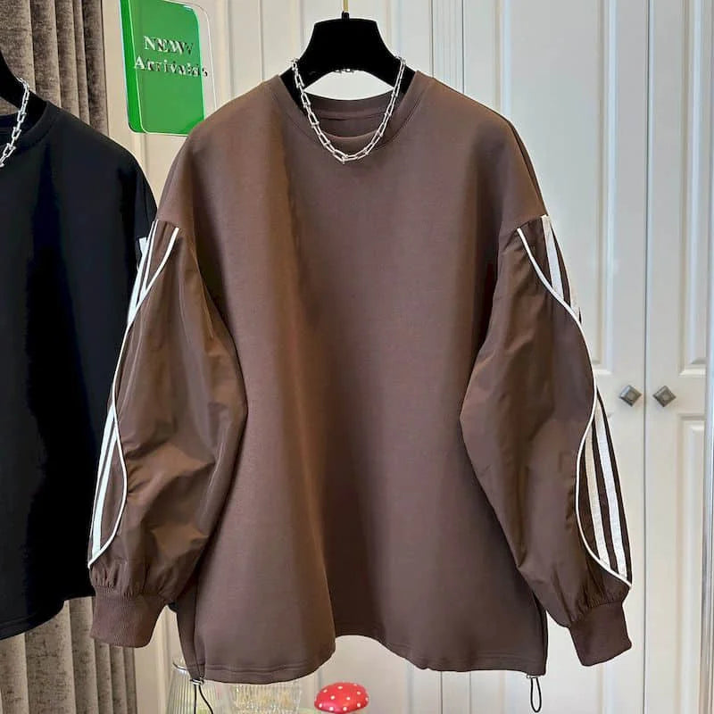 Hoodies for Women Long Sleeve Oversized O-neck Sweatshirts Vintage Aesthetic Korean Style Stripe Design Casual Autumn Women Tops
