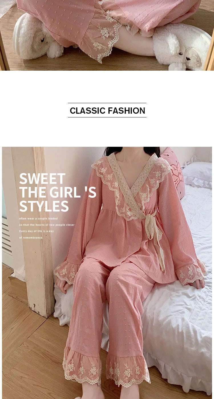 Pajama Pants Princess Sleepwear Lace Pajamas Sleeping Pajamas Women Home Clothes for Women Homewear Home Set Female Cute Pjs