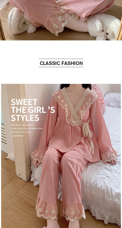 Pajama Pants Princess Sleepwear Lace Pajamas Sleeping Pajamas Women Home Clothes for Women Homewear Home Set Female Cute Pjs