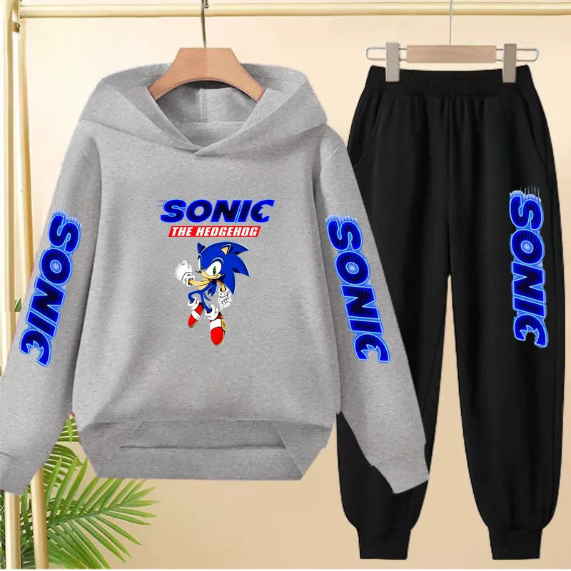 Kids Long-sleeved Clothing Supersonic Jogging Blue Sweatshirt Top Coat+Pants Hoodie Boys Girls 3-12Yrs Clothes Casual Sports Set