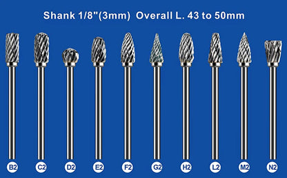 10PCS Carbide Burr Set Compatible with Dremel 1/8" Shank Die Grinder Rotary Tool Rasp Bits Wood Metal Carving Electric Grinding