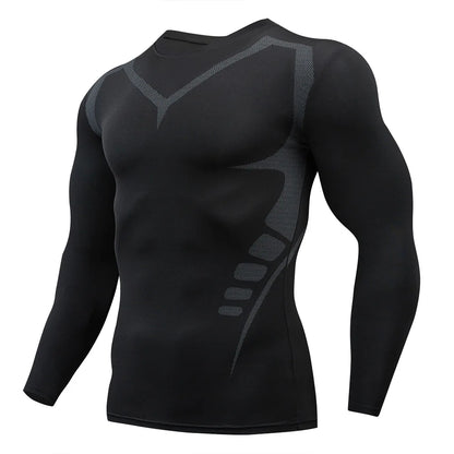 Gym Sports T-shirts for Men Long Sleeve Tights Boxing Sportswear Breathable Quick Dry Fitness Tops Male Outdoor Training Clothes