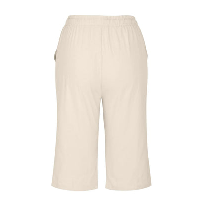 Casual Cotton Linen Pants For Female Streetwear Solid Color Wide Leg Capri Versatile Palazzo Pants Baggy Cargo Pants With Pocket