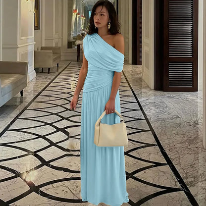 Seductive Dress Fashionable One-Shoulder Ruched Dress Minimalist Solid Asymmetrical Dress Irregular Hemline Wholesaler Gown