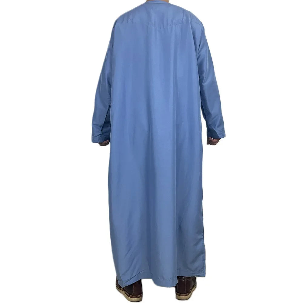 Middle East Arab Kaftan Men Muslim Clothing Solid Long-sleeved Round Neck Robes Causal Loose Men Jubba Thobe National Costumes