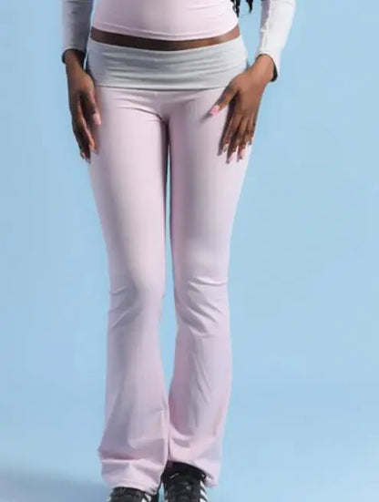 Women Fashion Flared Pants Casual Contrast Color Creativity Elastic Waist Bell Bottoms Bootcut Trousers Y2K 2024 New Streetwear