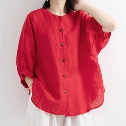 Casual Long Sleeve Cotton Linen Blouses Female Loose Fit Vintage Style Shirts Comfortable Lightweight Breathable Tops