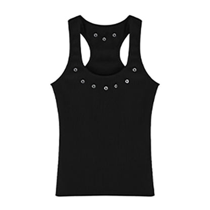 Tanks Women O-neck Sleeveless Hotsweet Hip Hop New American Style Streetwear Leisure Cool 3D Decoration Crop Tops Harajuku Solid