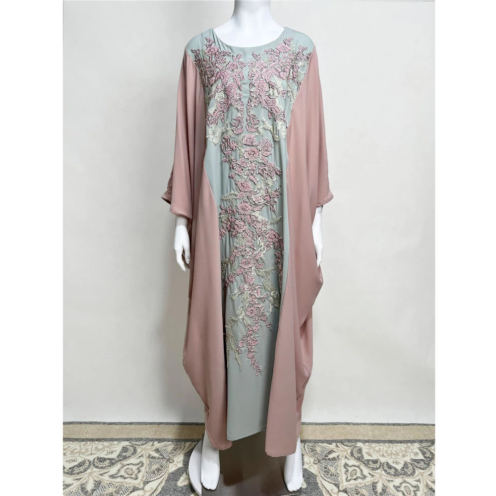 Moroccan Caftan Abayas Muslim Women Embroidery Bat Sleeve Maxi Dresses Eid Ramadan Kaftan Turkey Arabic Islamic Dubai Djellaba