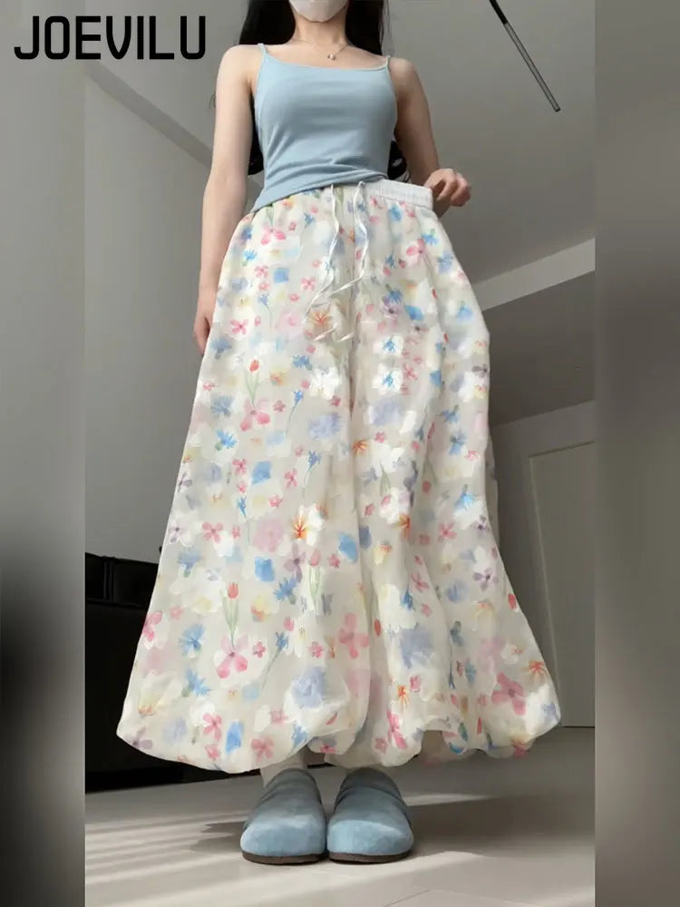 Summer French Style Floral Palazzo Pants Women High Waist Loose Boho Print Wide Leg Trousers with Drapery Comfortable &amp; Elegant