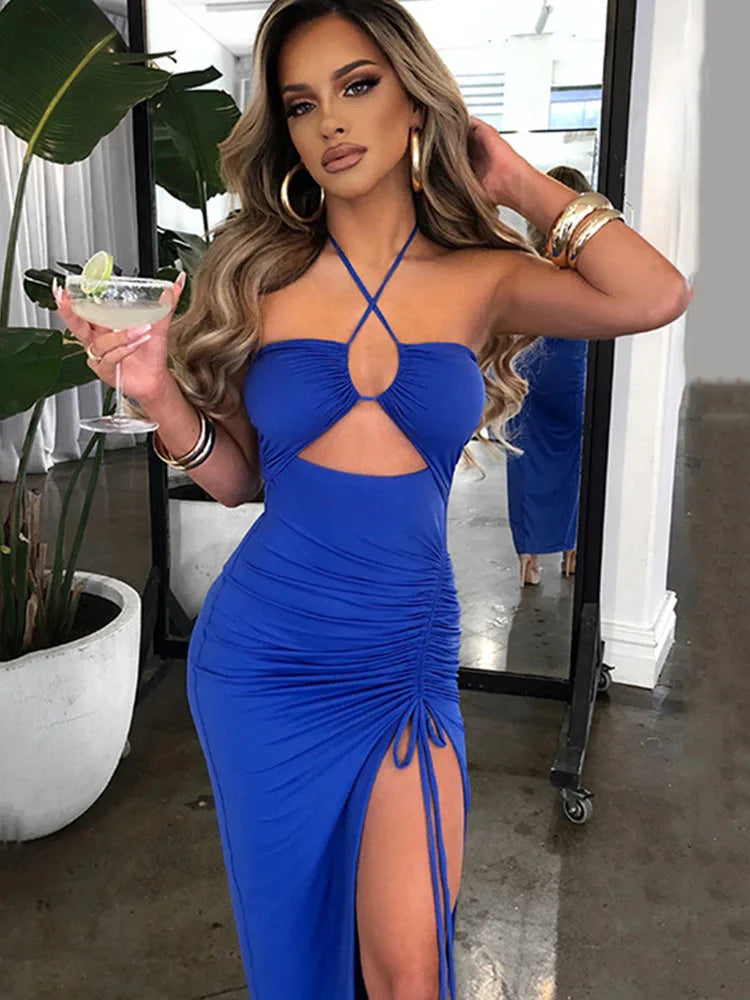 Sleeveless Sexy Female Midi Backless Dresses Slim Night Club Party Women&