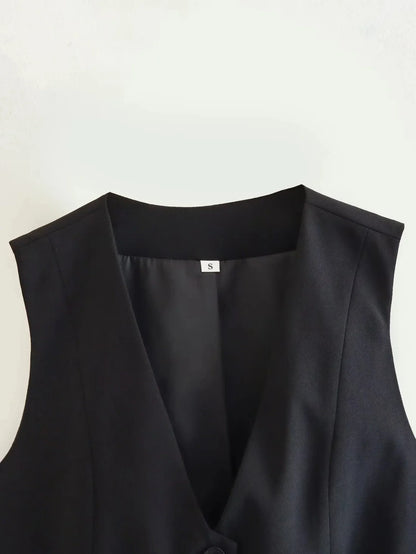 HH Women Fashion Solid Suit Vest Sleeveless Cropped Waistcoat Tops Vests Spring Summer Casual Office Lady Chic Tops
