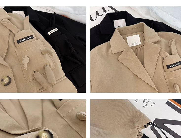 Kids Suits Fashion Casual Blazers Wide-legged Trousers 2 Piece Girls Clothes Set Khaki Loose Children Wedding Birthday Costumes