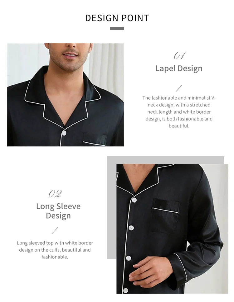 Men Sleepwear Satin Pajama Sets Long Sleeve Tops with Trousers Pajama Pj Sets Soft and Comfortable Autumn Pajamas Loungewear Set