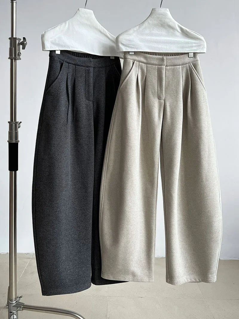 2025 Women Winter Autumn Thick Pants High Waist Wide Leg Warm Woolen Pants Fashion Clothes Vintage Pants Female Trousers