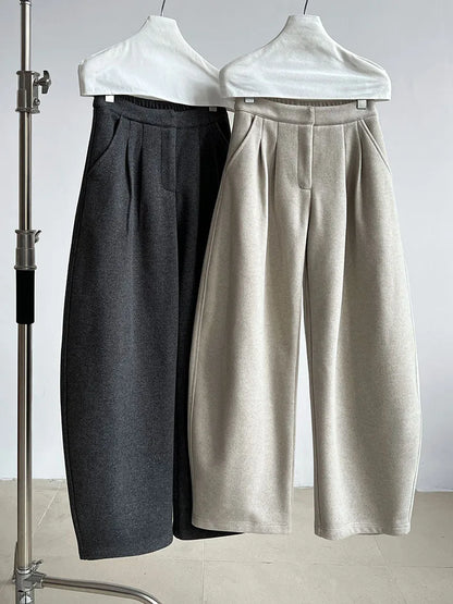 2025 Women Winter Autumn Thick Pants High Waist Wide Leg Warm Woolen Pants Fashion Clothes Vintage Pants Female Trousers