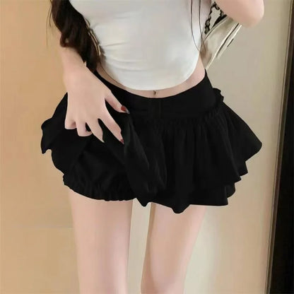 Shorts Korean Chic Kawaii Ballet-Style Tiered Skirt Sweet Princess Mini Skirts Elegant Elastic High Waist Lady&