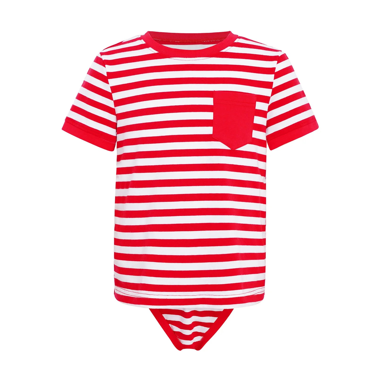 Kids Boys Girls Special Needs Adaptive Clothing Round Neck Short Sleeve Press Buttons Open Crotch Striped Leotard Bodysuit