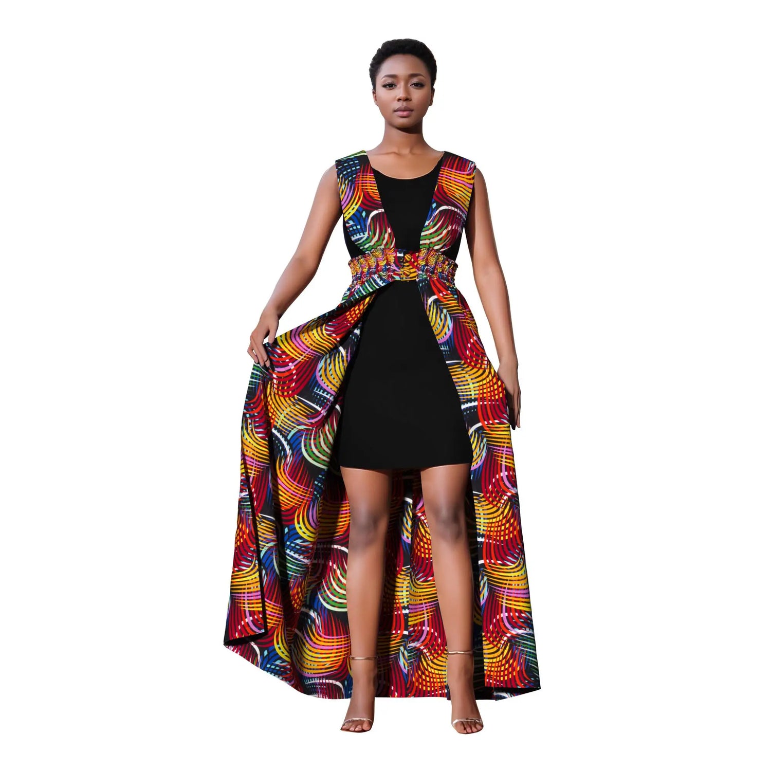 African Print Long Kaftans Dress for Women Sleeveless Vest Dresses Traditional African Design Party Clothing WY11071